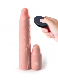 Телесная вибронасадка на член 3  Vibrating Mega X-tension with Remote - 22,9 см. - Pipedream - в Раменском купить с доставкой
