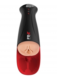 Телесный мастурбатор-вагина в черной колбе с вибрацией Fuck-O-Matic Pro XL - Pipedream - в Раменском купить с доставкой