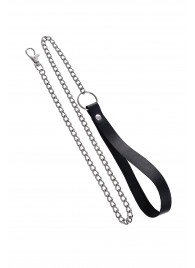 Поводок с ручкой из черной натуральной кожи и карабином для ошейника - Pecado - купить с доставкой в Раменском