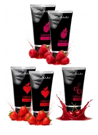 Набор из 5 съедобных лубрикантов JUJU (клубника х 2, малина х 2, вишня) - JuJu - купить с доставкой в Раменском