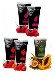 Набор из 5 съедобных лубрикантов JUJU (клубника х 2, малина х 2, тропические фрукты) - JuJu - купить с доставкой в Раменском