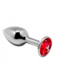 Серебристая анальная втулка Mini Metal Butt Plug Size M с красным кристаллом - Adrien Lastic в Раменском Серебристая анальная втулка Mini Metal Butt Plug Size M с красным кристаллом - Adrien Lastic