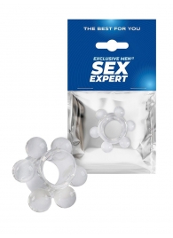 Прозрачное эрекционное кольцо с 6 стимулирующими шариками - Sex Expert - в Раменском купить с доставкой