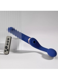 Синий безремневой страпон Multi Orgasm Bendable Strap-On size L с клиторальной стимуляцией - Strap-on-me - купить с доставкой в Раменском