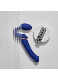 Синий безремневой страпон Multi Orgasm Bendable Strap-On size XL с клиторальной стимуляцией - Strap-on-me - купить с доставкой в Раменском