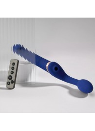 Синий безремневой страпон Multi Orgasm Bendable Strap-On size XL с клиторальной стимуляцией - Strap-on-me - купить с доставкой в Раменском