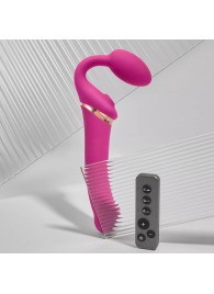 Ярко-розовый безремневой страпон Multi Orgasm Bendable Strap-On size L с клиторальной стимуляцией - Strap-on-me - купить с доставкой в Раменском