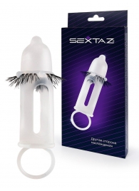 Эластичная насадка на пенис с подхватом мошонки и стимулирующими «ресничками» - Sextaz - в Раменском купить с доставкой