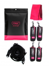 Черно-розовый эротический набор: фиксатор, оковы, наручники, повязка - Erokay - купить с доставкой в Раменском