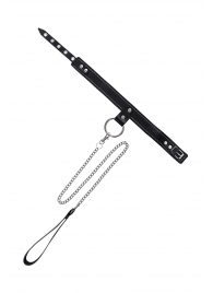 Черный узкий однослойный ошейник с серебристым поводком-цепочкой - Pecado - купить с доставкой в Раменском