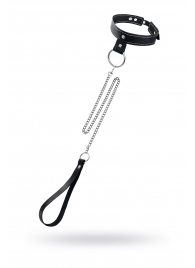 Черный узкий однослойный ошейник с серебристым поводком-цепочкой - Pecado - купить с доставкой в Раменском