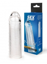 Прозрачная закрытая насадка на пенис с ребрышками - 16 см. - Sex Expert - в Раменском купить с доставкой