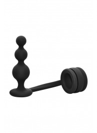 Черное эрекционное кольцо с анальной елочкой Cockring With Beaded Anal Plug - Dream Toys - в Раменском купить с доставкой