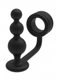 Черное эрекционное кольцо с анальной елочкой Cockring With Beaded Anal Plug - Dream Toys - в Раменском купить с доставкой