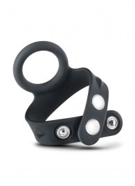Черное эрекционное кольцо с подхватом мошонки на кнопках VS6 - Blush Novelties - в Раменском купить с доставкой