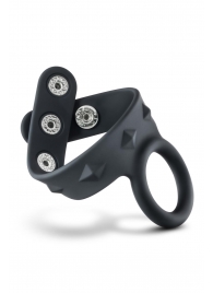 Черное эрекционное кольцо с подхватом мошонки на кнопках VS6 - Blush Novelties - в Раменском купить с доставкой