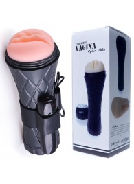 Телесный мастурбатор-вагина в черной колбе с вибрацией - Boys of Toys - в Раменском купить с доставкой