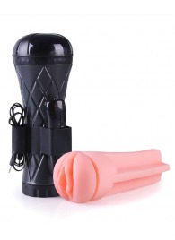 Телесный мастурбатор-вагина в черной колбе с вибрацией - Boys of Toys - в Раменском купить с доставкой