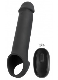 Черная вибронасадка для пениса с хомутом для мошонки и пультом ДУ Remote Controlled Penis Extension - Orion - в Раменском купить с доставкой