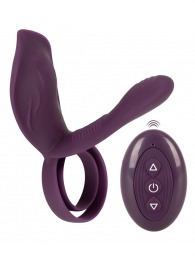 Фиолетовая насадка на член с клиторальным отростком и пультом ДУ RC Couple’s Vibrator 2 - Orion - в Раменском купить с доставкой