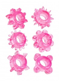 Набор из 6 розовых эрекционных колец с различным рельефом - Erowoman-Eroman - в Раменском купить с доставкой