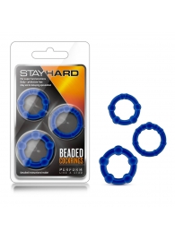 Набор из 3 синих эрекционных колец Stay Hard Beaded Cockrings - Blush Novelties - в Раменском купить с доставкой