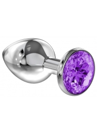 Малая серебристая анальная пробка Diamond Purple Sparkle Small с фиолетовым кристаллом - 7 см. - Lola Games - купить с доставкой в Раменском