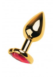 Золотистая анальная пробка с кристаллом-сердцем - 7,5 см. - ToyFa - купить с доставкой в Раменском