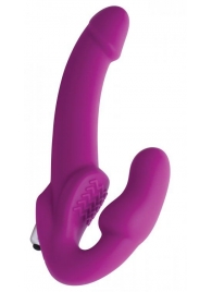 Ярко-розовый безремневой вибрострапон Evoke Vibrating Strapless Silicone Strap-on Dildo - XR Brands - купить с доставкой в Раменском