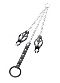 Черно-серебристые зажимы для сосков с кольцом для пениса TOYFA Metal - ToyFa - купить с доставкой в Раменском