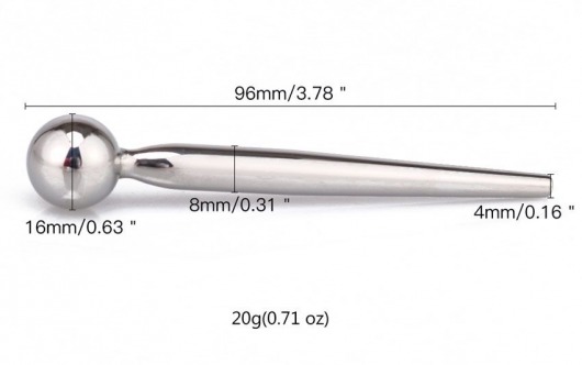 Гладкий металлический уретральный плаг с шариком - 9,6 см. - Notabu - купить с доставкой в Раменском