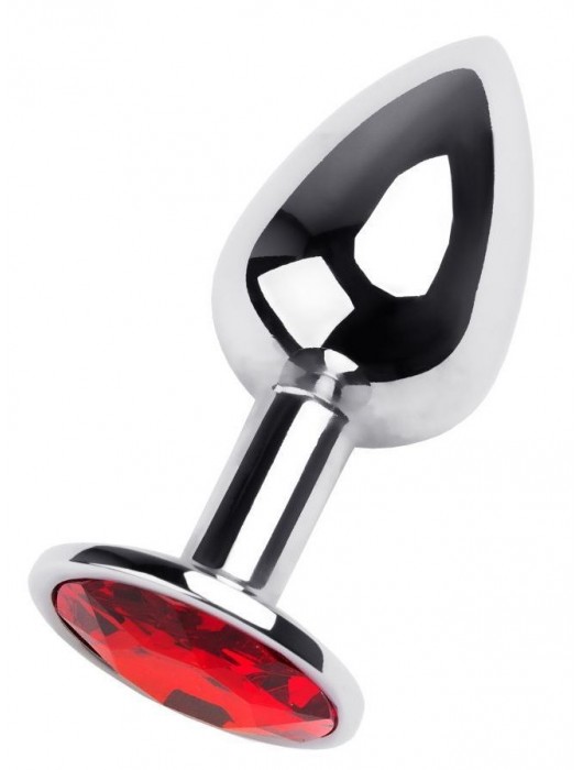 Маленькая коническая серебристая анальная пробка с красным кристаллом - 7 см. - ToyFa - купить с доставкой в Раменском