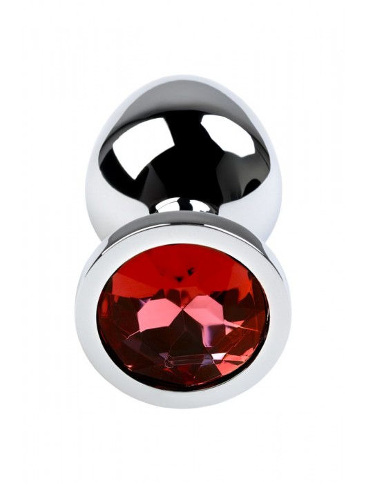 Серебристая коническая анальная пробка с красным кристаллом - 8 см. - ToyFa - купить с доставкой в Раменском