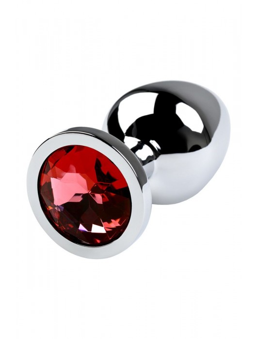 Серебристая коническая анальная пробка с красным кристаллом - 8 см. - ToyFa - купить с доставкой в Раменском