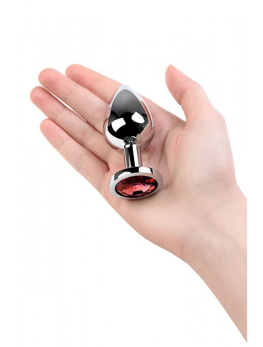 Серебристая коническая анальная пробка с красным кристаллом - 8 см. - ToyFa - купить с доставкой в Раменском