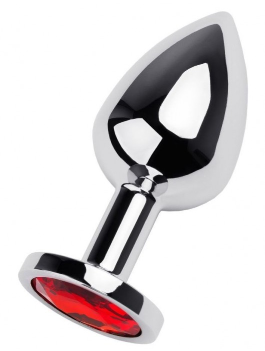 Серебристая коническая анальная пробка с красным кристаллом - 8 см. - ToyFa - купить с доставкой в Раменском