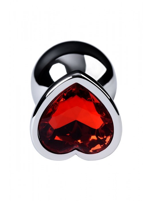 Серебристая коническая анальная пробка с красным кристаллом-сердечком - 7 см. - ToyFa - купить с доставкой в Раменском