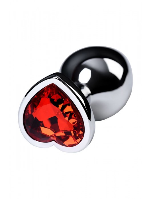 Серебристая коническая анальная пробка с красным кристаллом-сердечком - 7 см. - ToyFa - купить с доставкой в Раменском