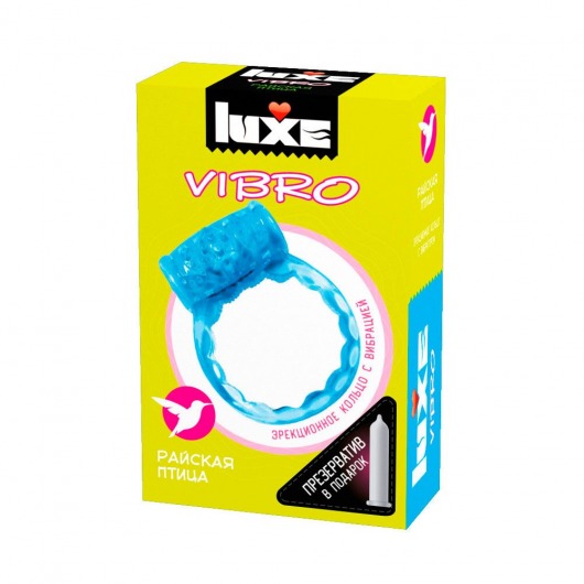 Голубое эрекционное виброкольцо Luxe VIBRO  Райская птица  + презерватив - Luxe - в Раменском купить с доставкой