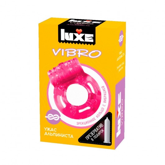 Розовое эрекционное виброкольцо Luxe VIBRO  Ужас Альпиниста  + презерватив - Luxe - в Раменском купить с доставкой