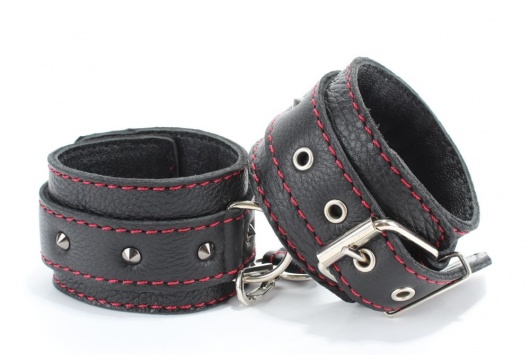 Черные наручники из натуральной кожи на карабинах - БДСМ Арсенал - купить с доставкой в Раменском