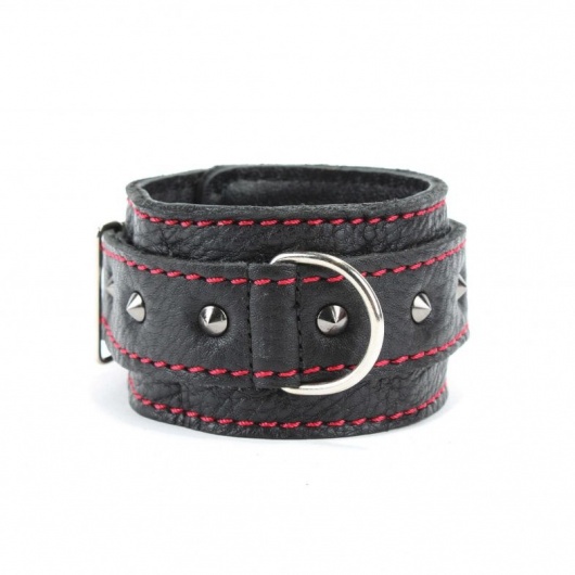 Черные наручники из натуральной кожи на карабинах - БДСМ Арсенал - купить с доставкой в Раменском