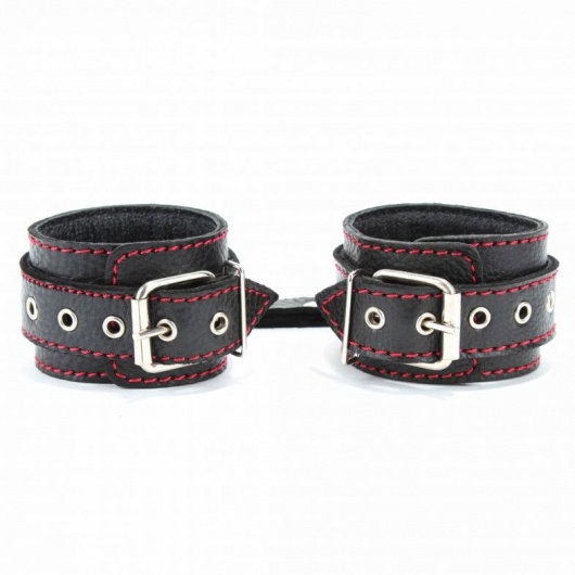 Черные наручники из натуральной кожи на карабинах - БДСМ Арсенал - купить с доставкой в Раменском