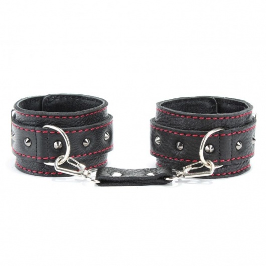 Черные наручники из натуральной кожи на карабинах - БДСМ Арсенал - купить с доставкой в Раменском