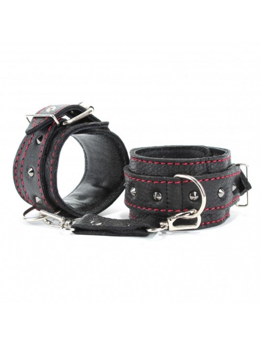 Черные оковы с шипами и контрастной строчкой - БДСМ Арсенал - купить с доставкой в Раменском