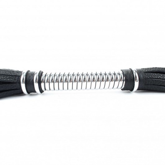 Черная длинная плеть с серебристой ручкой - 56 см. - БДСМ Арсенал - купить с доставкой в Раменском