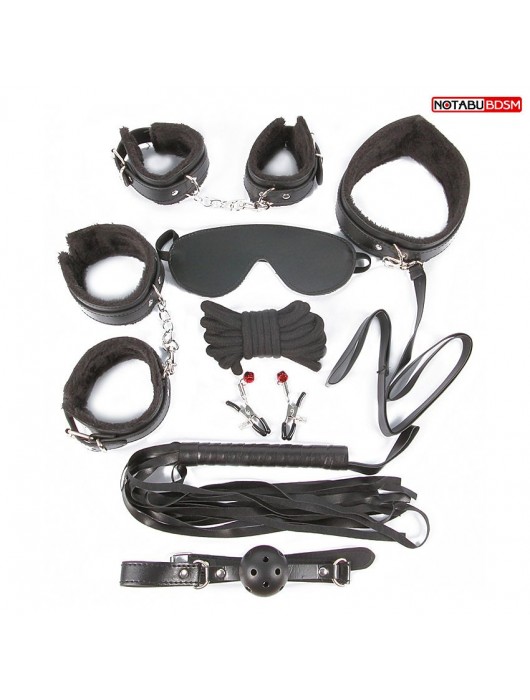 Большой игровой набор БДСМ: наручники, оковы, маска, кляп, плеть, ошейник с поводком, верёвка, зажимы для сосков - Notabu - купить с доставкой в Раменском