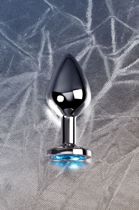Серебристая конусовидная анальная пробка с голубым кристаллом - 8 см. - ToyFa - купить с доставкой в Раменском