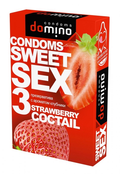 Презервативы для орального секса DOMINO Sweet Sex с ароматом клубничного коктейля  - 3 шт. - Domino - купить с доставкой в Раменском