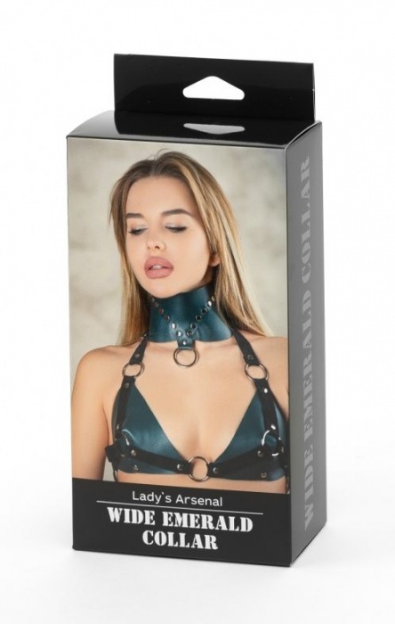 Изумрудный широкий ошейник Ladys Arsenal с заклепками - БДСМ Арсенал - купить с доставкой в Раменском
